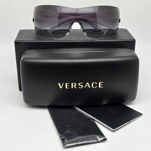 *SOLD* Versace Mod 2054 1000/8G Silver Frame Grey Blue Lens Rimless Sunglasses